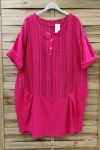 GRANDE TAILLE TUNIQUE LONGUE EFFET LIN 0625 FUSHIA