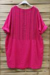 GRANDE TAILLE TUNIQUE LONGUE EFFET LIN 0625 FUSHIA