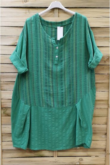 GRANDE TAILLE TUNIQUE LONGUE EFFET LIN 0625 VERT