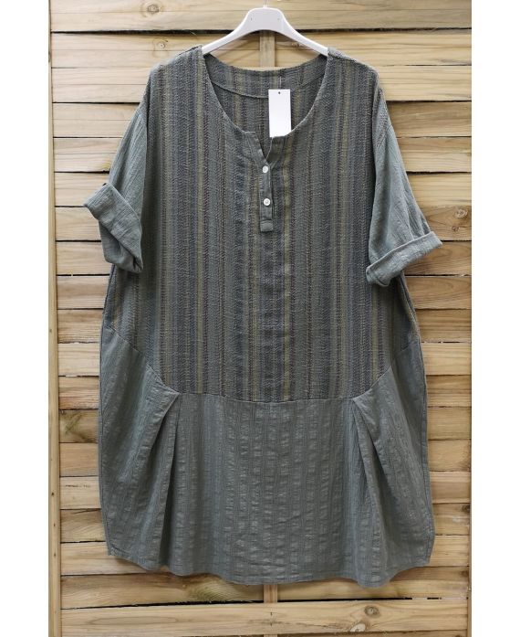 LARGE SIZE TUNIC LONG EFFECT LIN 0625 MILITARY GREEN