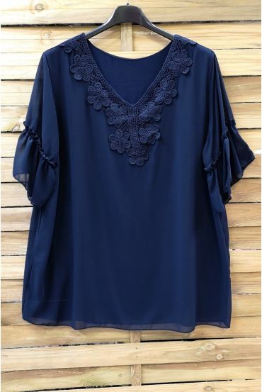 LARGE SIZE TUNIC NECKLINE BRODEE 0615 NAVY BLUE