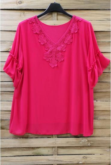 GRANDE TAILLE TUNIQUE ENCOLURE BRODEE 0615 FUSHIA