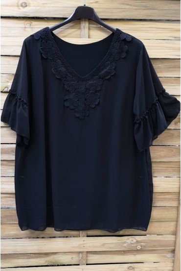 LARGE SIZE TUNIC NECKLINE BRODEE 0615 BLACK