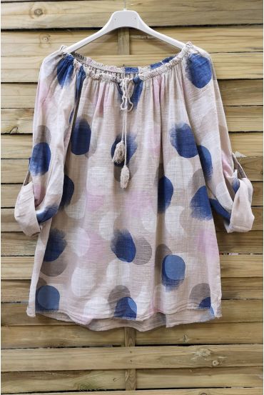 TUNIC COTTON PRINTED 0619, BEIGE