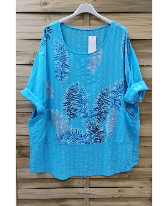 LARGE SIZE TUNIC PRINTED 0622 AZURE BLUE