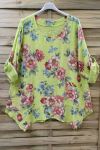 LARGE SIZE TUNIC FLOWER EFFECT LIN 0623 GREEN ANISE