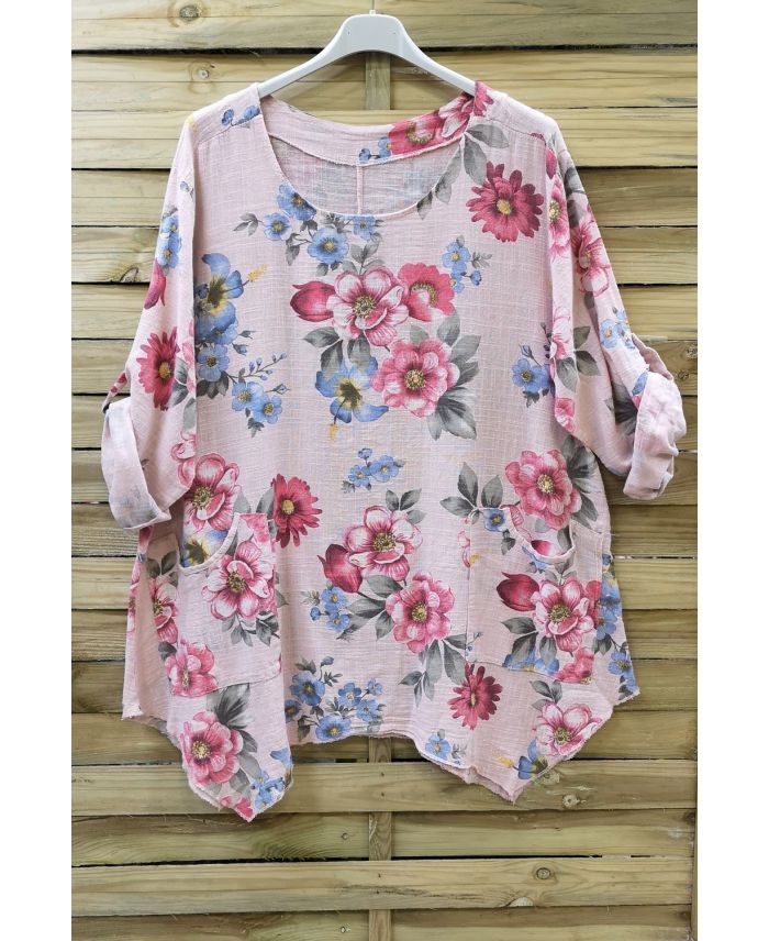 LARGE SIZE TUNIC FLOWER EFFECT LIN 0623 PINK - www.grossiste-pret-a ...