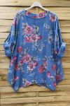 LARGE SIZE TUNIC FLOWER EFFECT LIN 0623 BLUE