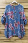 LARGE SIZE TUNIC FLOWER EFFECT LIN 0623 BLUE