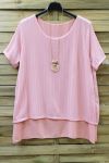 GRANDE TAILLE TUNIQUE SUPERPOSEE + COLLIER 0616 ROSE