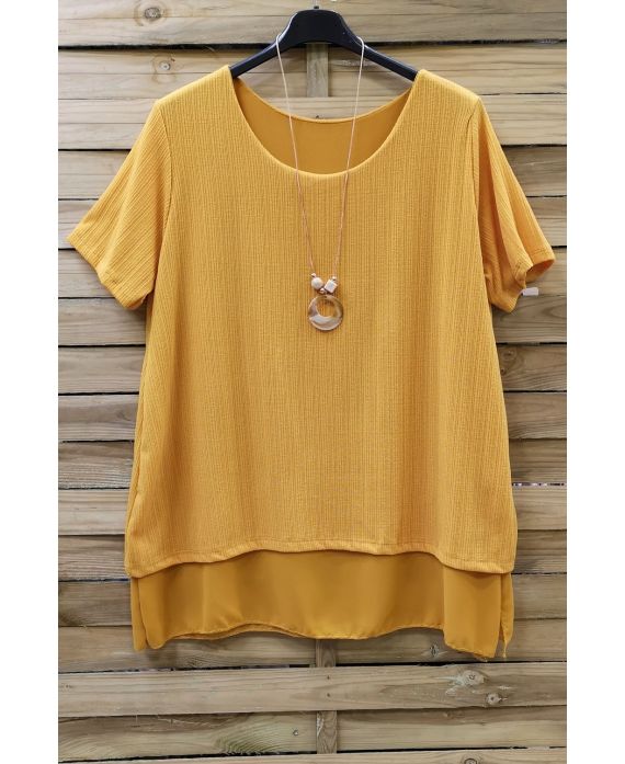 LARGE SIZE TUNIC SUPERPOSEE + NECKLACE 0616 YELLOW