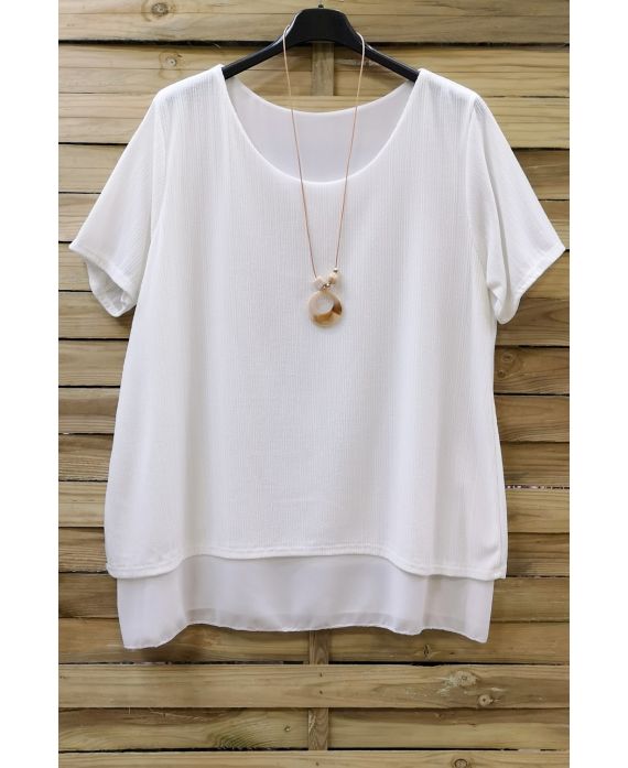 GRANDE TAILLE TUNIQUE SUPERPOSEE + COLLIER 0616 BLANC