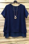 GRANDE TAILLE TUNIQUE SUPERPOSEE + COLLIER 0616 BLEU MARINE