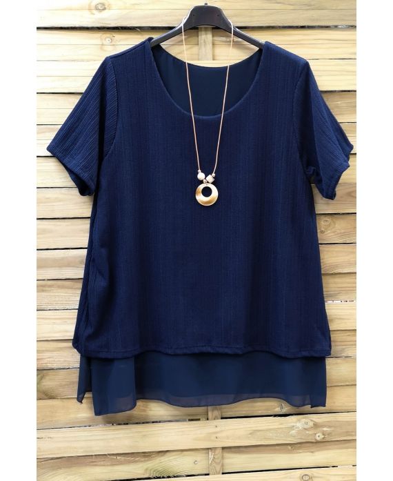 GRANDE TAILLE TUNIQUE SUPERPOSEE + COLLIER 0616 BLEU MARINE