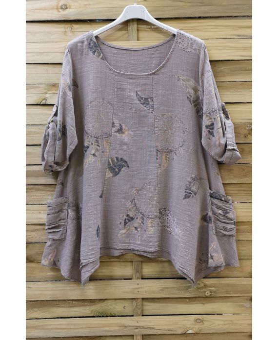 LARGE SIZE TUNIC POCKETS PLISSEES 0624 TAUPE