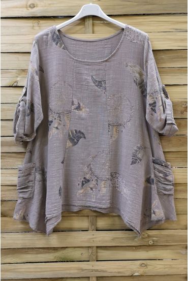 LARGE SIZE TUNIC POCKETS PLISSEES 0624 TAUPE