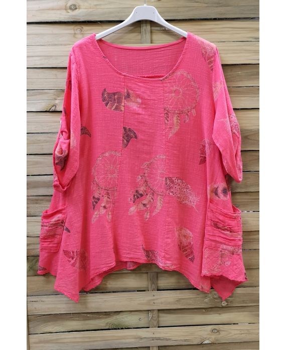 LARGE SIZE TUNIC POCKETS PLISSEES 0624 CORAL