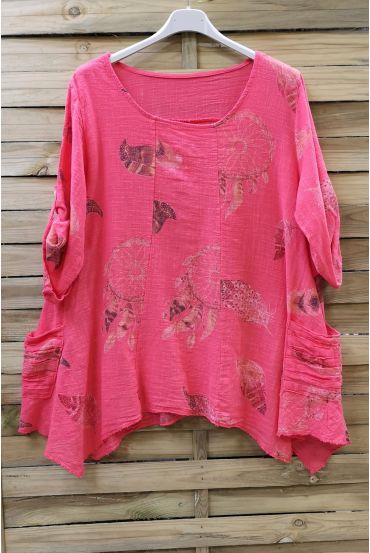 LARGE SIZE TUNIC POCKETS PLISSEES 0624 CORAL