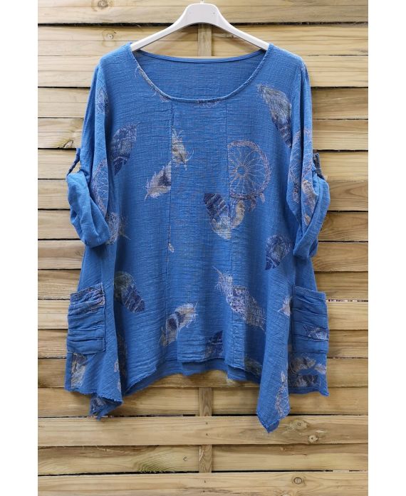 LARGE SIZE TUNIC POCKETS PLISSEES 0624 BLUE