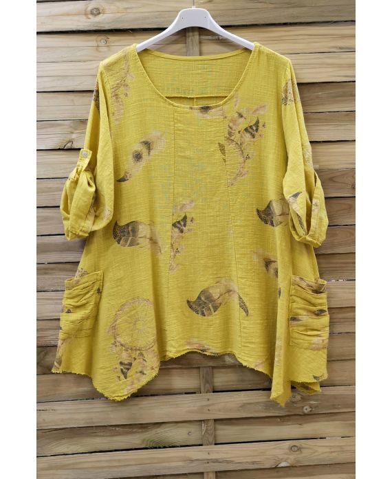 LARGE SIZE TUNIC POCKETS PLISSEES 0624 YELLOW