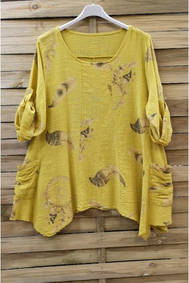 LARGE SIZE TUNIC POCKETS PLISSEES 0624 YELLOW