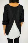 T-SHIRT WITH OVERLAPPED OPEN BACK + NECKLACE 0559 BLACK