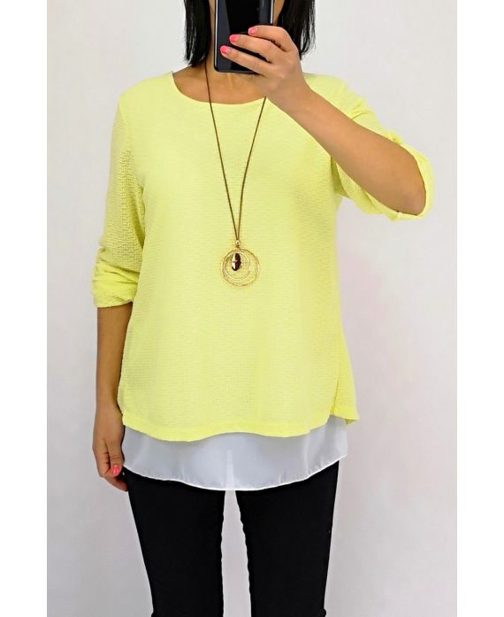 T-SHIRT WITH OVERLAPPED OPEN BACK + NECKLACE 0559 YELLOW