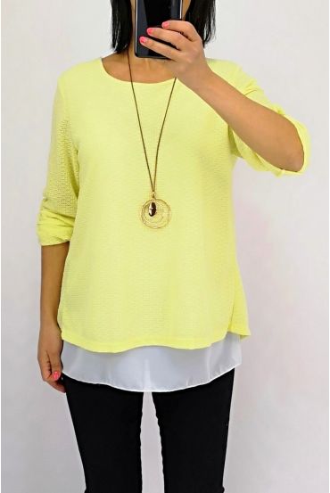 T-SHIRT CON SUPERPUESTAS ESPALDA ABIERTA + COLLAR 0559 AMARILLO