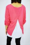 T-SHIRT WITH OVERLAPPED OPEN BACK + NECKLACE 0559 CORAL