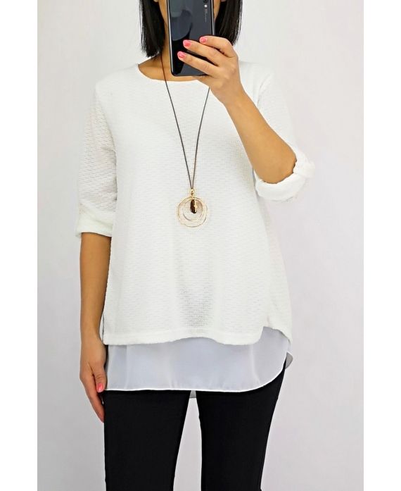 T-SHIRT CON SOVRAPPOSTO OPEN BACK + COLLANA 0559 BIANCO