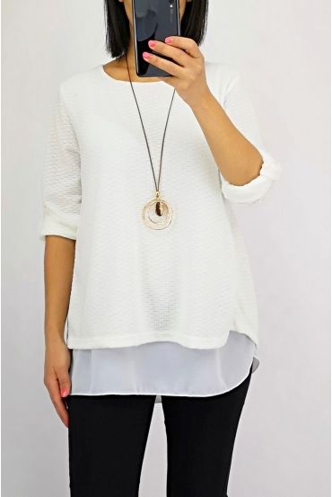 T-SHIRT CON SOVRAPPOSTO OPEN BACK + COLLANA 0559 BIANCO