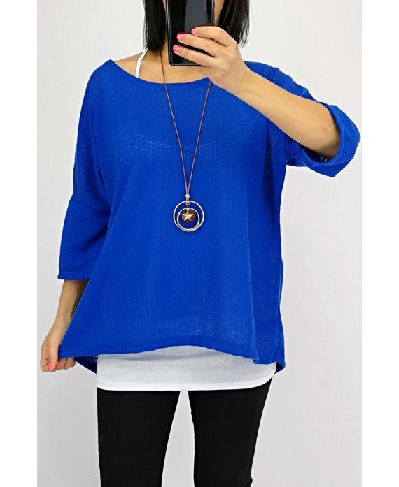 T-SHIRT 2 PEZZI + COLLANA 0561 BLU ROYAL