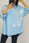 CHEMISE EPAULES ECRITURES 0550 BLEU CIEL