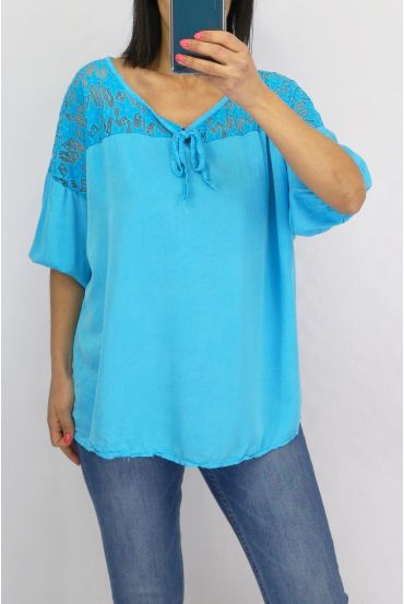 BLOUSE DENTELLE 0633 BLEU