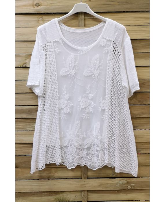 LARGE SIZE TUNIC AJOUREE LACE 0639 WHITE