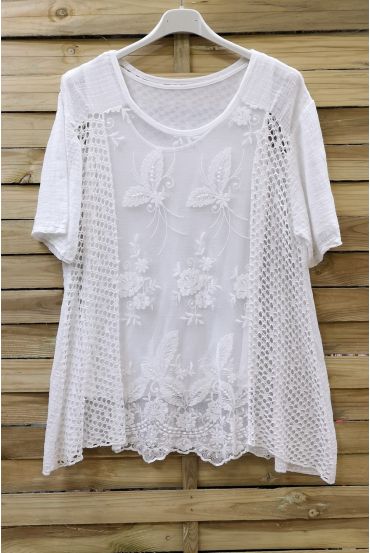 LARGE SIZE TUNIC AJOUREE LACE 0639 WHITE