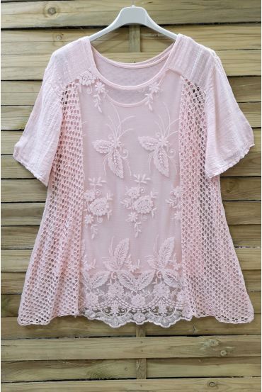 LARGE SIZE TUNIC AJOUREE LACE 0639 PINK