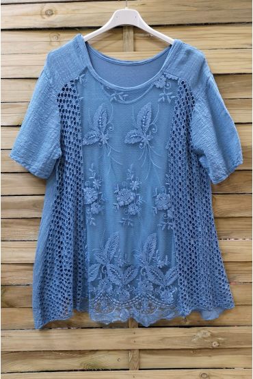 LARGE SIZE TUNIC AJOUREE LACE 0639 BLUE