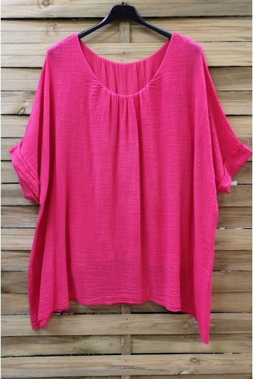 GRANDE TAILLE TOP COTON DOUBLE 0638 FUSHIA