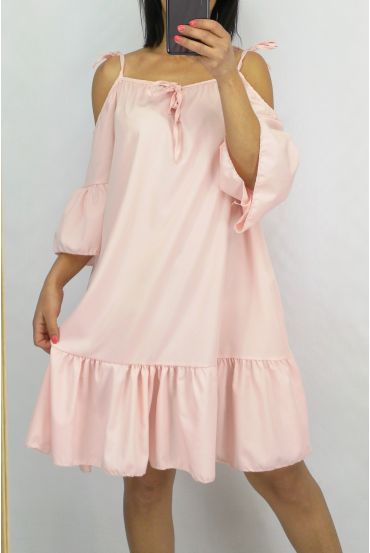 VESTIDO STRAPLESS HA LAZO ROSA 0643