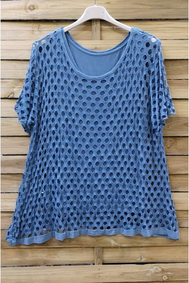 GRANDE TAILLE TOP AJOURE 2 PICES 0640 BLEU