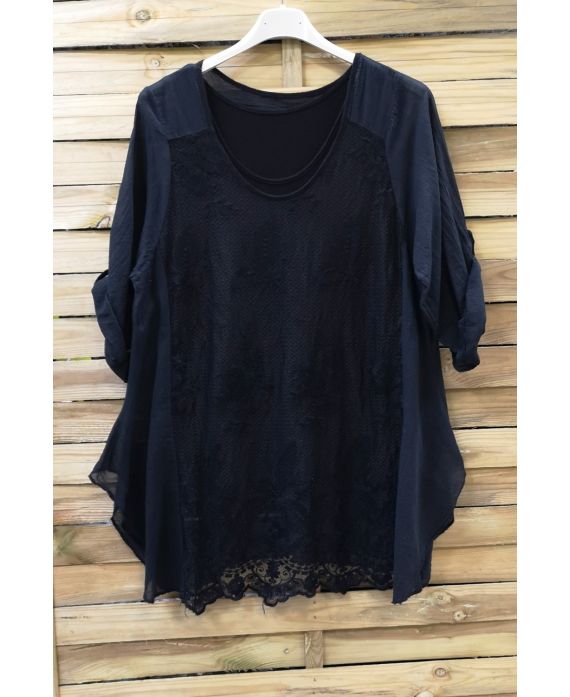 LARGE SIZE TUNIC 2 PIECES LACE 0637 BLACK