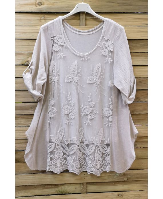 LARGE SIZE TUNIC 2 PIECES LACE 0637 BEIGE