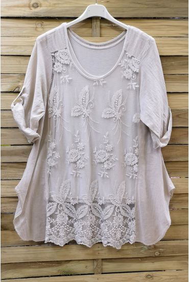 LARGE SIZE TUNIC 2 PIECES LACE 0637 BEIGE