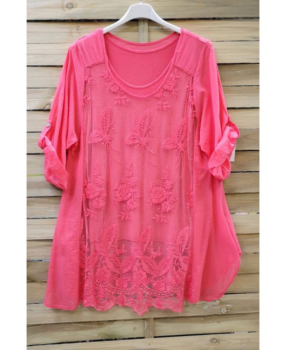 LARGE SIZE TUNIC 2 PIECES LACE 0637 CORAL