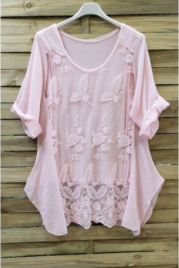 LARGE SIZE TUNIC 2 PIECES LACE 0637 PINK