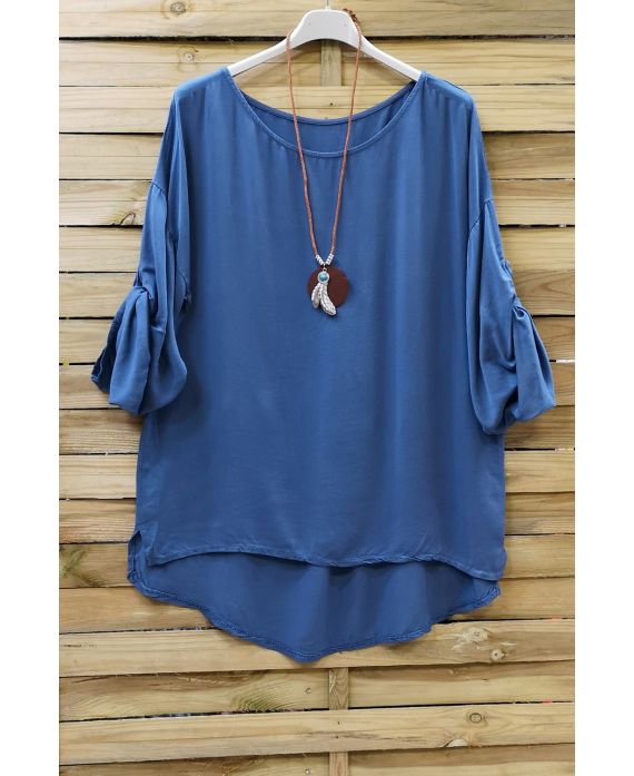 GRANDE TAILLE TUNIQUE + COLLIER 0646 BLEU