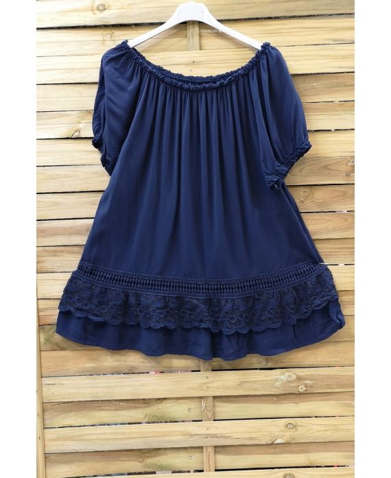 LARGE SIZE TUNIC NECKLINE ELASTIQUEE LACE 0647 MARINE