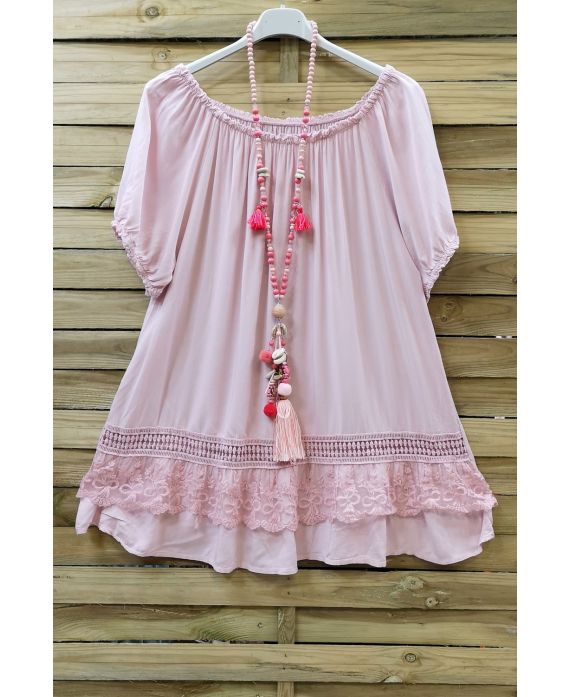 LARGE SIZE TUNIC NECKLINE ELASTIQUEE LACE 0647 PINK