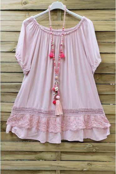 LARGE SIZE TUNIC NECKLINE ELASTIQUEE LACE 0647 PINK